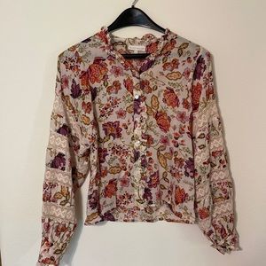 House of Harlow 1960 Printed Balloon Sleeves Cotton Blouse Size M